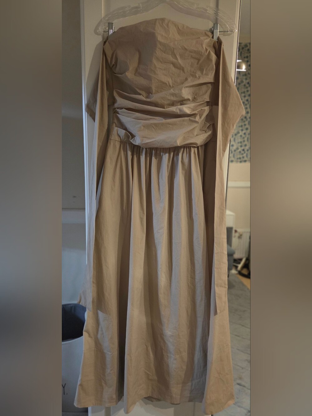 ST. AGNI Gathered Strapless Tie Back Maxi Dress in Creme / Beige - Picture 3 of 5